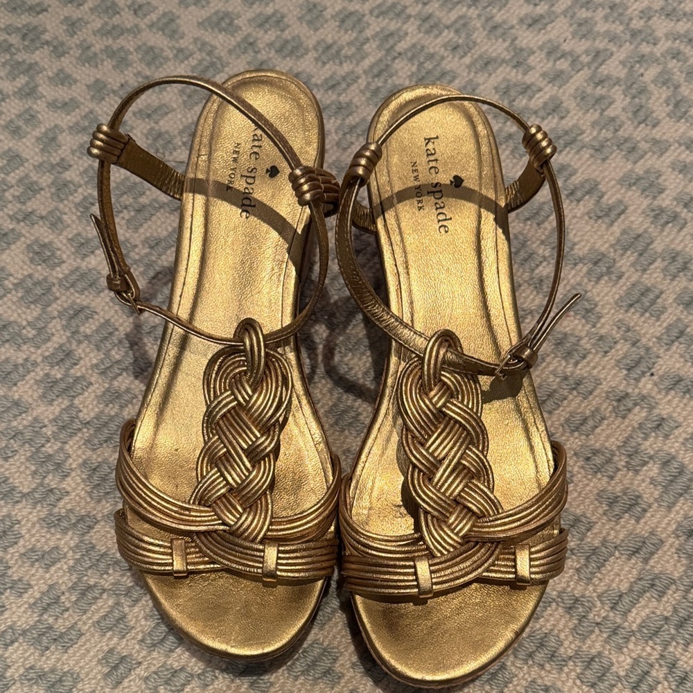 kate spade Gold Braided Leather Ankle-Strap Sandals